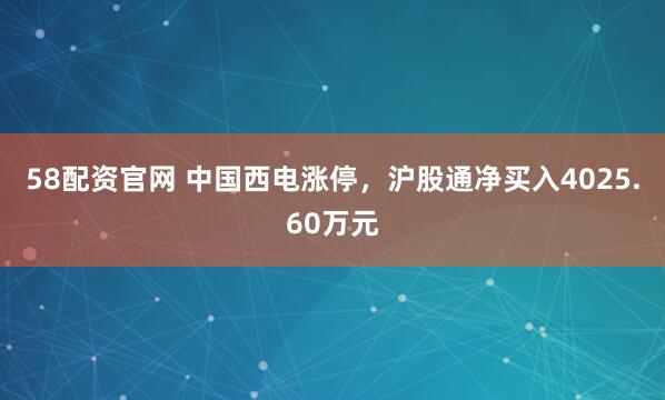 58配资官网 中国西电涨停，沪股通净买入4025.60万元